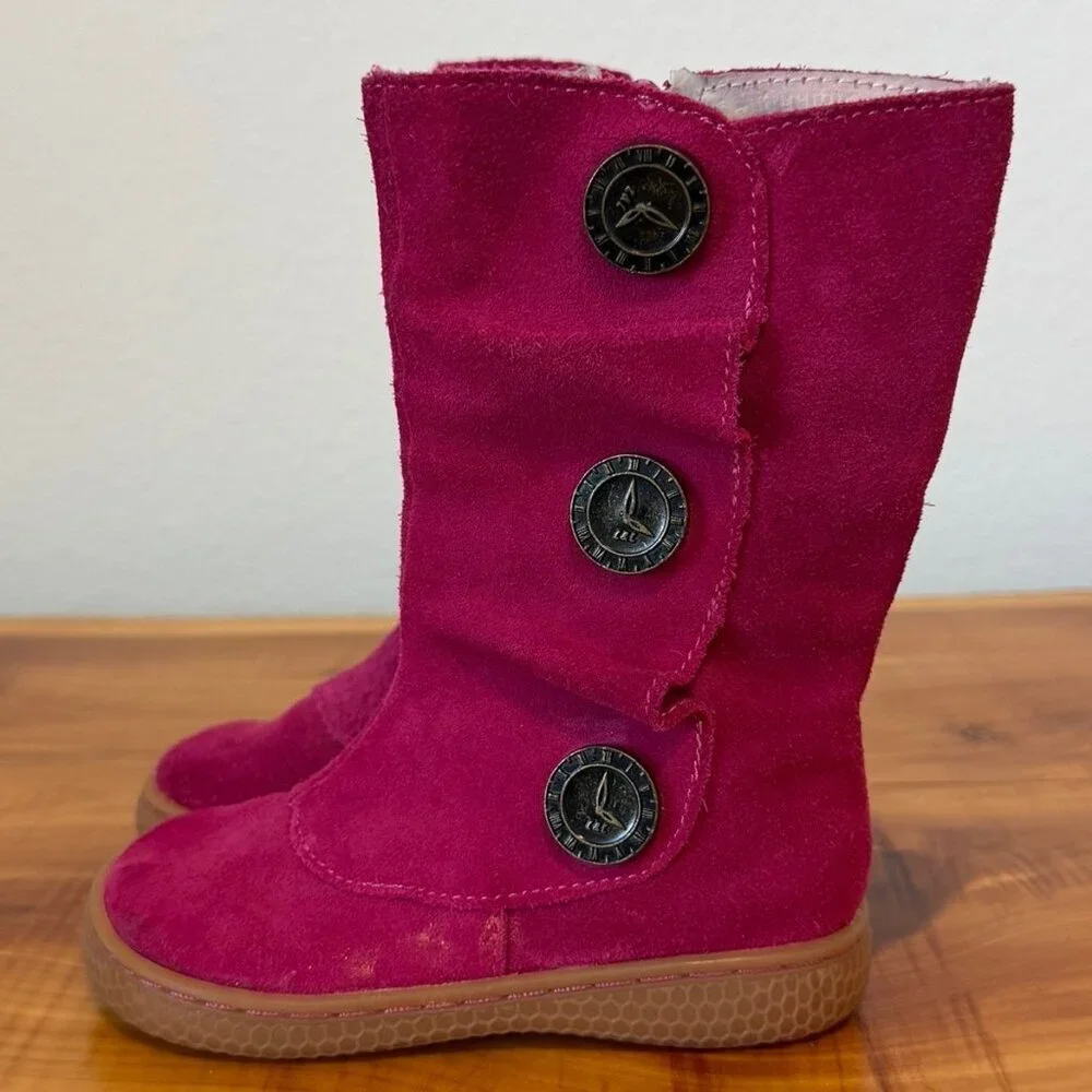 Livie & Luca Marchita Tiempo Pink Fuchsia Leather Suede Boots Girls Size 7